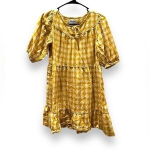 Old Navy yellow plaid midi length tiered boho dress girls size XL 14/16